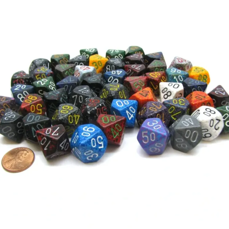 Bag of 50 Assorted Loose Speckled Polyhedral 16mm Tens D10 Dice - Your Source for Gaming Essentials