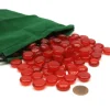 Bag of 100 Blood Stone Gaming Glass Stones with Green 6x9" Cloth Storage Bag - Your Source for Gaming Essentials