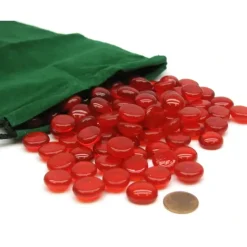 Bag of 100 Blood Stone Gaming Glass Stones with Green 6x9" Cloth Storage Bag - Your Source for Gaming Essentials