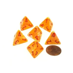 Festive 18mm 4 Sided D4 Chessex Dice, 6 Pieces - Sunburst with Red Numbers - Your Source for Gaming Essentials