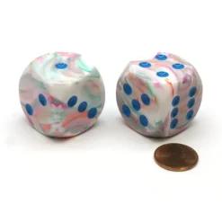 Festive 30mm Large D6 Chessex Dice, 2 Pieces - Pop Art with Blue Pips - Your Source for Gaming Essentials