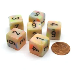 Festive 15mm 6-Sided D6 Numbered Chessex Dice, 6 Pieces - Circus with Black - Your Source for Gaming Essentials