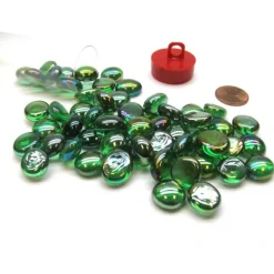 Tube of 40 Glass Gaming Stones (12-15mm) - Crystal Green Iridized - Your Source for Gaming Essentials